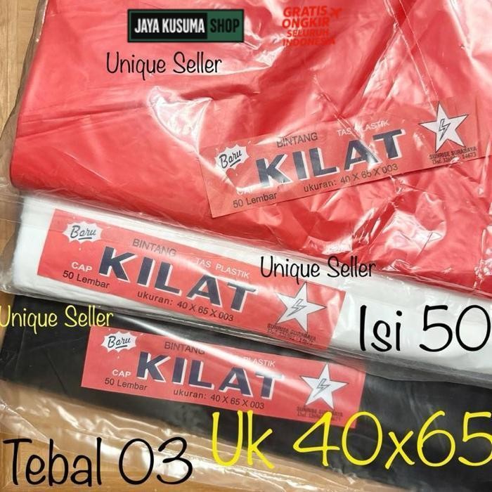 Berkualitas [Isi50] Kresek Bintang Kilat 40X65 Tebal 03 Merah Hitam Putih / Kantong Kresek Uk 40 Teb