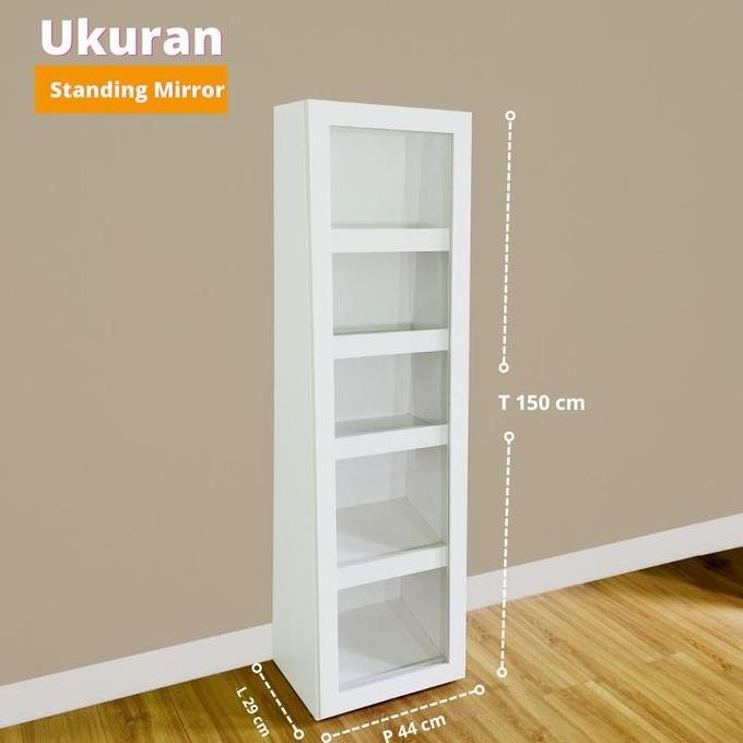 Lemari Tas dan Sepatu Standing Mirror Pintu Geser Dengan Lampu LED