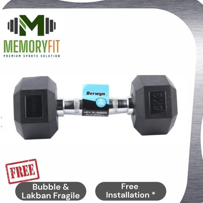 BERWYN HEXAGONAL 5 KG RUBBERISED DUMBBELL / DUMBELL (LAPISAN KARET)