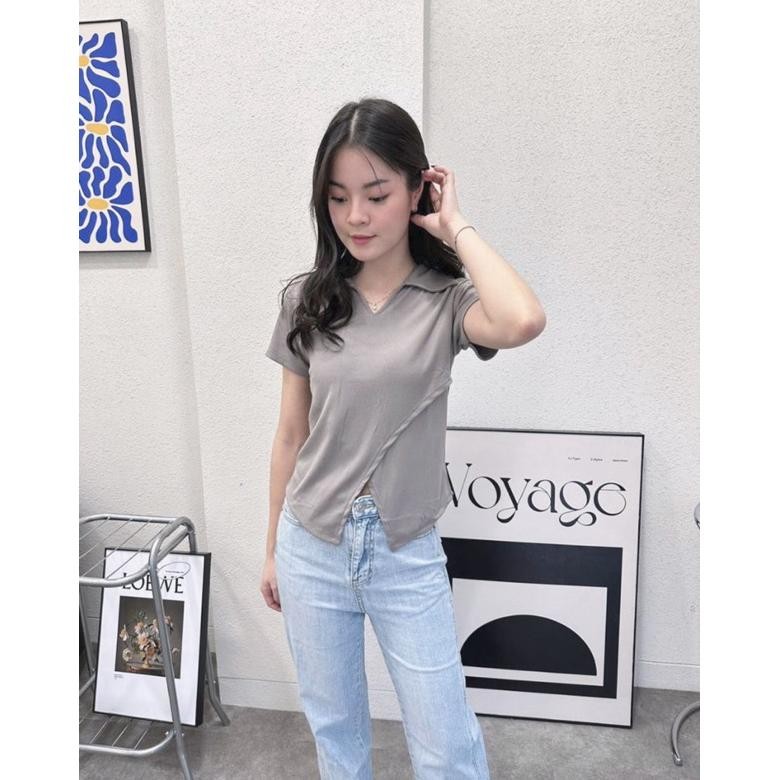 Limited - Atasan wanita crop top short sleeave kerah polo best seller