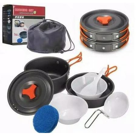 Paket Lengkap Set Panci Alat Masak Kemah Hiking Outdoor Anti Lengket