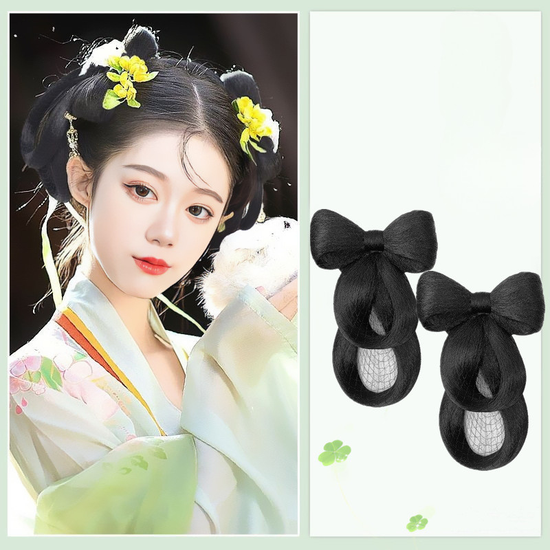 Kostum Wanita Kuno Wig Hanfu Helai Rambut Realistis Poni Ikat