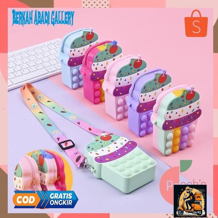 Sd83 Peach - Tas Pop It Cup Cake / Tas Pop It Anak Perempuan / Tas Pop It Selempang Bag Lucu Unik An