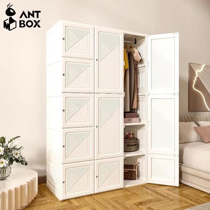 ANTBOX Lemari Pakaian Putih Susun Plastik Minimalis Lemari Baju