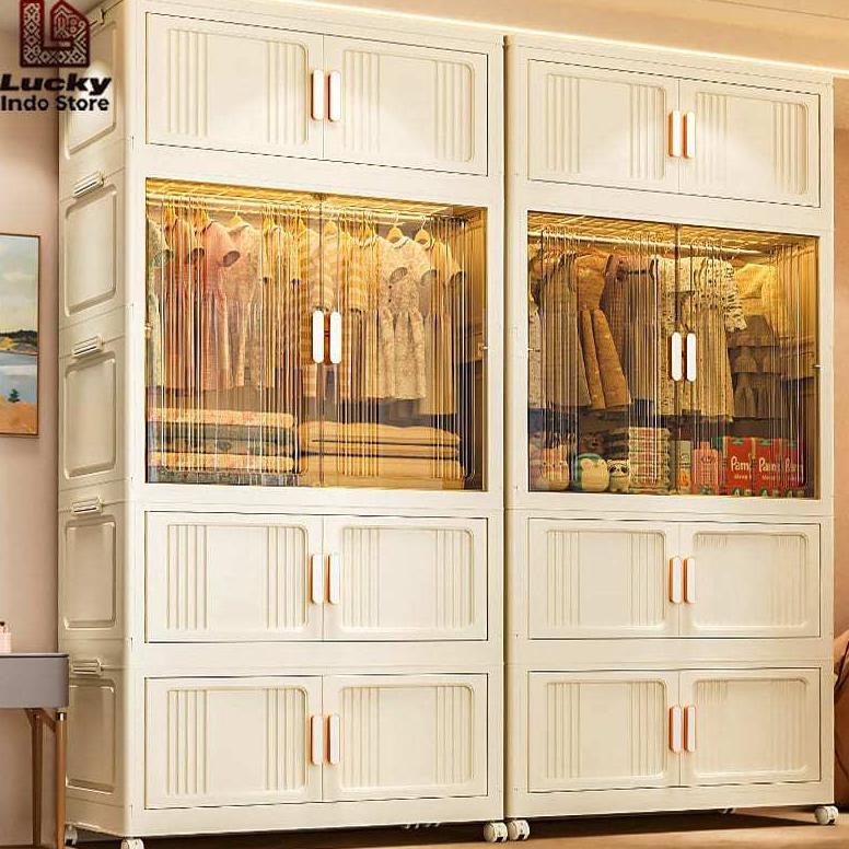 Ekstra BesarLemari Pakaian Lemari Baju Storage Wardrobe Lemari Pakaian Plastik Dengan Roda