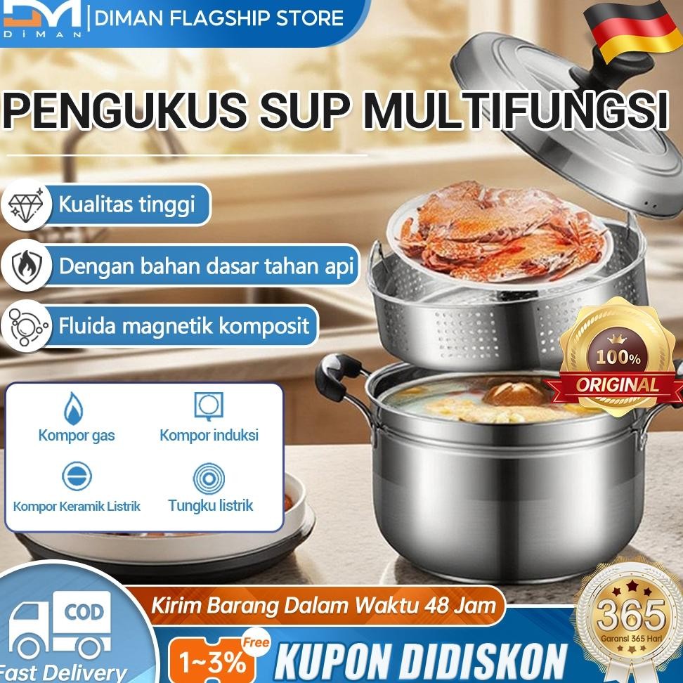 Omicko Panci kukus stainless steel berkualitas tinggi, panci kukus multifungsi, panci sup, panci nas