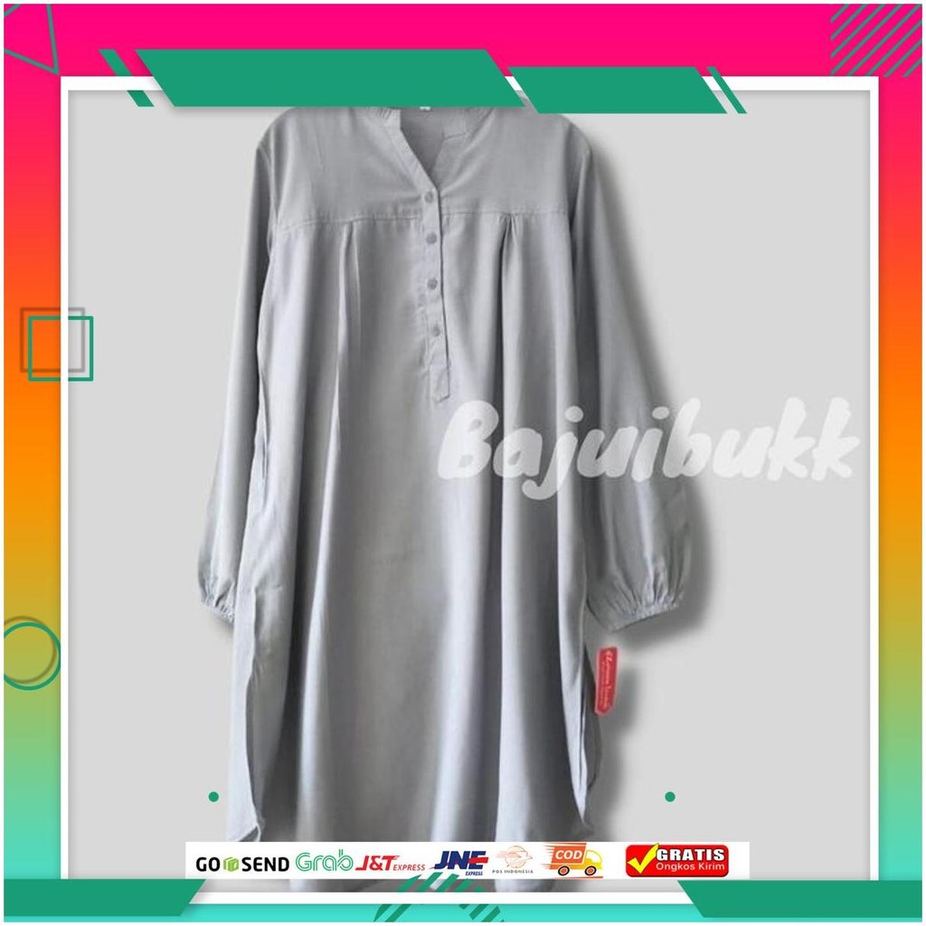 Tunik Polos Viscose Lengan Balon Muslim - Katun, Abu, Putih , Hitam Panjang Atasan Cantik Gosend