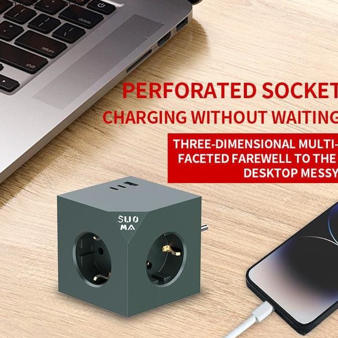 Stop Kontak Kubus Magnetik Colokan Listrik 5-in-1 dengan USB/Type-C Saklar Pintar Desain Minimalis s