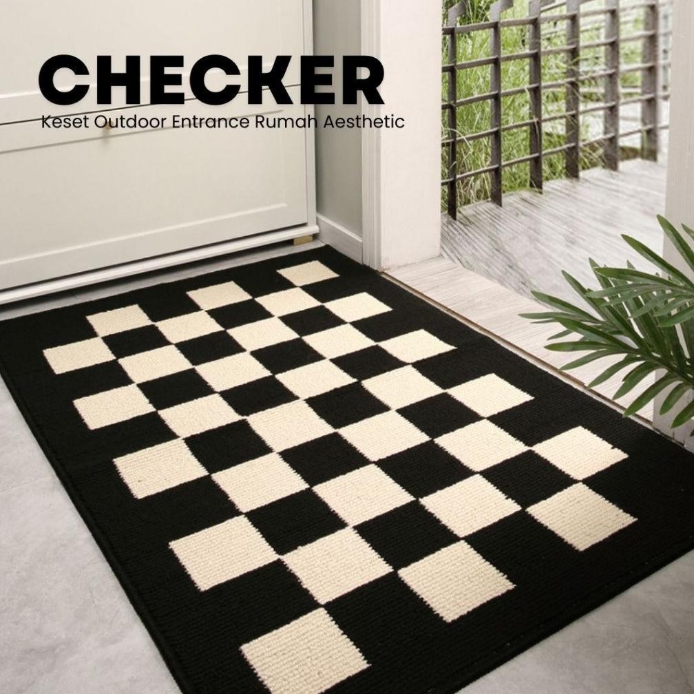 Kivi - Keset Checker 50x80cm untuk Pintu Rumah, Keset Outdoor Anti Slip Aesthetic, Menyerap Air & Ko