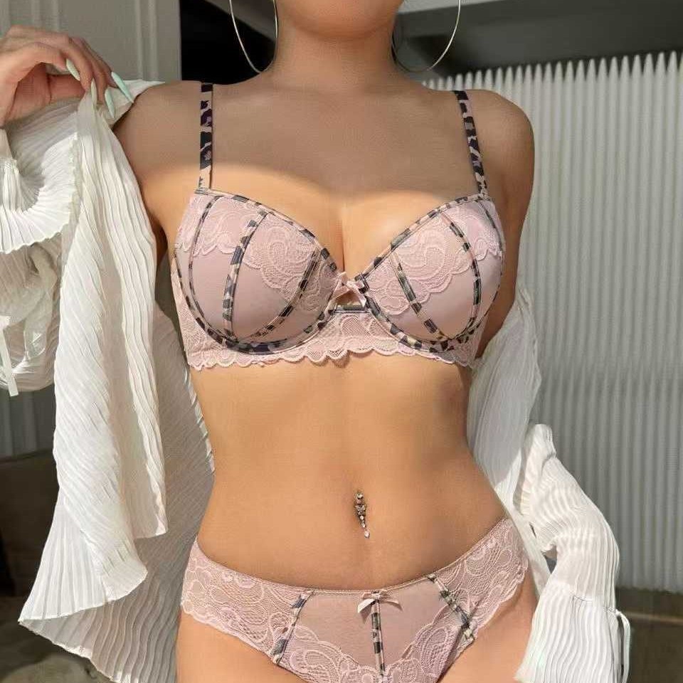 [COD]Set Bra Push-Up Kawat Tipis Berenda Kontras Motif Macan Tutul