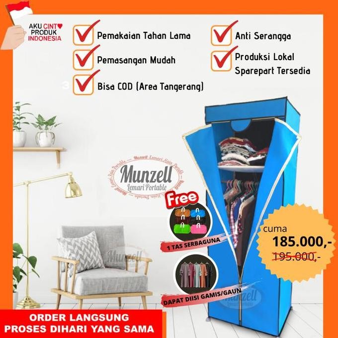 PROMO DISKON - (NEW Rangka Besi) LPF 02, BIRU (Lemari 1 Gantung+ 2 Sekat)