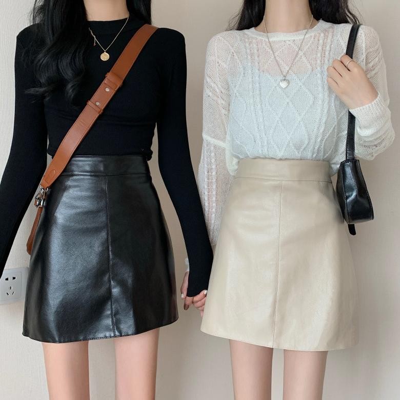 Best Rok Wanita Mini Fitted Skirt Leather Fashion Korean Style rok pendek rok kulit pendek ~