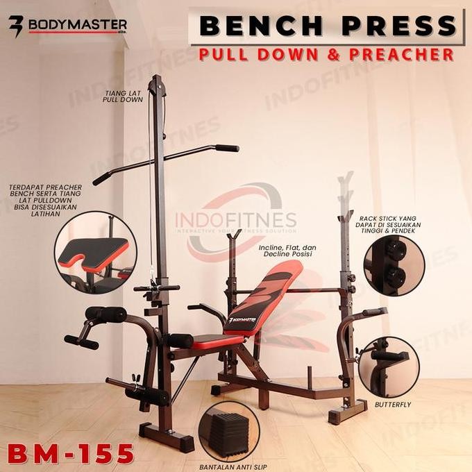 BODYMASTER Bench Press BM-155 Home Gym Preacher Curl Leg Lat Pull Down