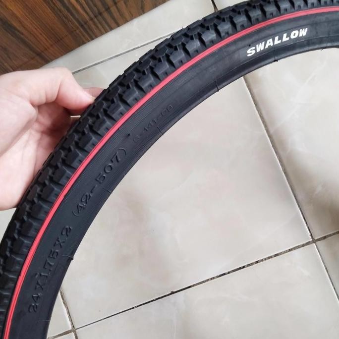 Ban Luar Sepeda Swallow Ukuran 24 X 1.75 X 2 List Putih Dan List Merah