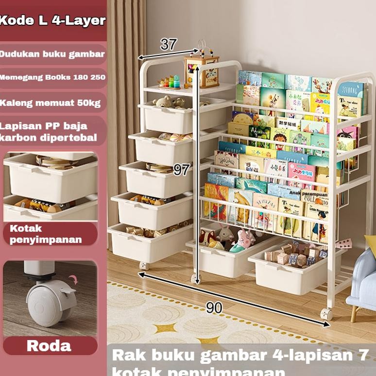 Rak buku anak Susun Baby Bookshelf Rack Tempat Penyimpanan Buku dan Laci Mainan Anak Majalah Buku Ra