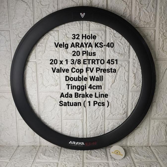 TERBARU Rims Velg 20 Plus 451 ARAYA KS40 Sepeda Lipat Seli Minivelo 20x1 3/8 Double Wall Tinggi 4cm 
