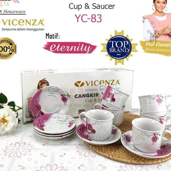 Vicenza Cangkir Set Teh Kopi 6 Pasang Motif Eternity Tea Set Coffee Gelas Keramik Cappucino Set Cup 