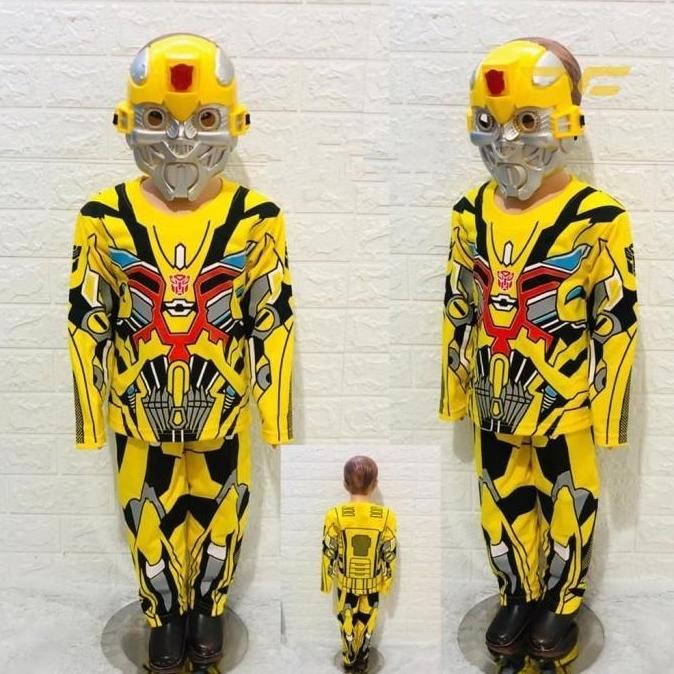 Kostum Anak Robot Bumbleebee Topeng Kaos Setelan