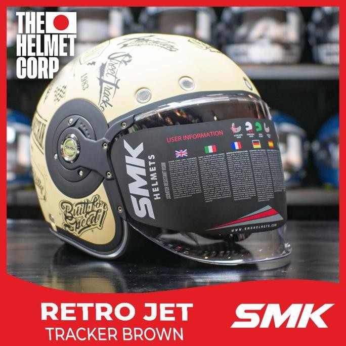 Helm Smk Retro Jet Tracker Brown Half Face Retro Helmet Smk