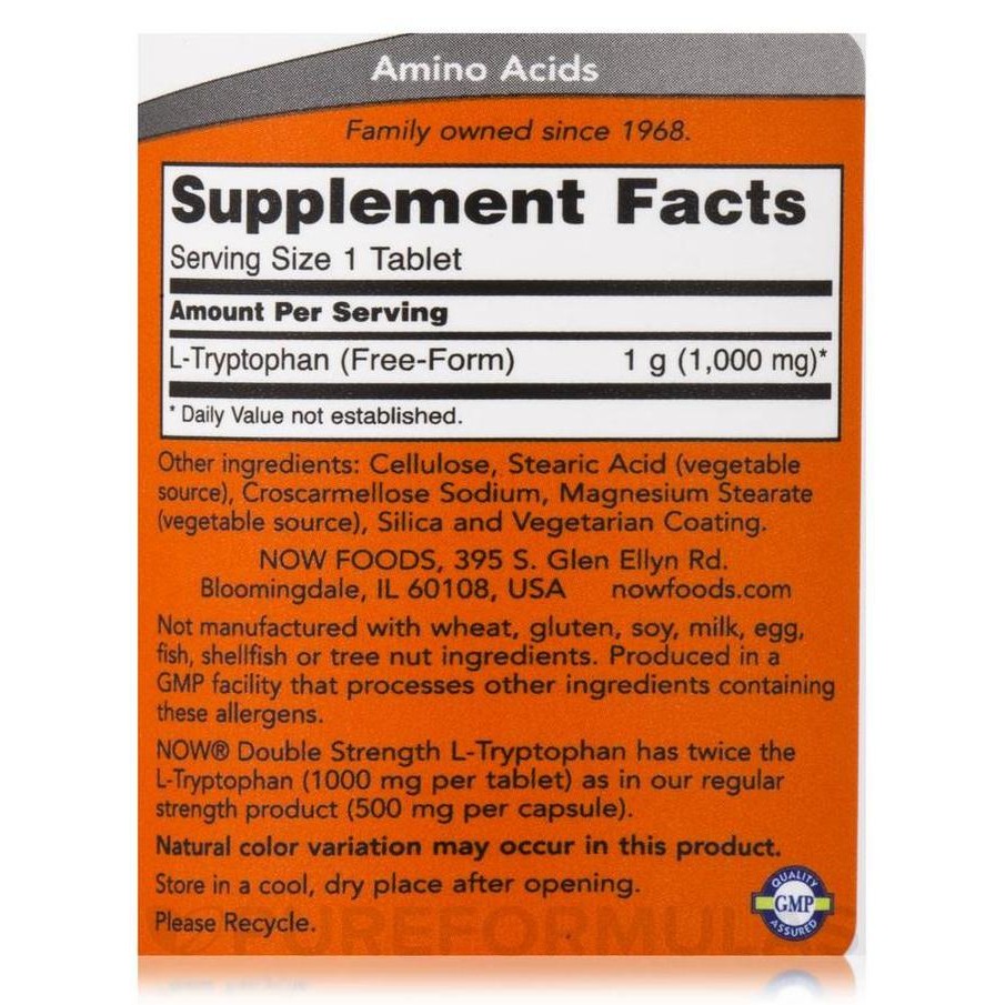 Now Foods L-Tryptophan Double Strenght 1000 Mg 60 Cap - Now Tryptophan Original
