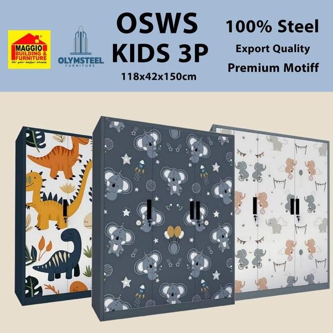 Promo LEMARI PAKAIAN ANAK BESI - FURNITURE BESI - LEMARI PAKAIAN BESI - LEMARI BESI - OSWS KIDS 2P/3