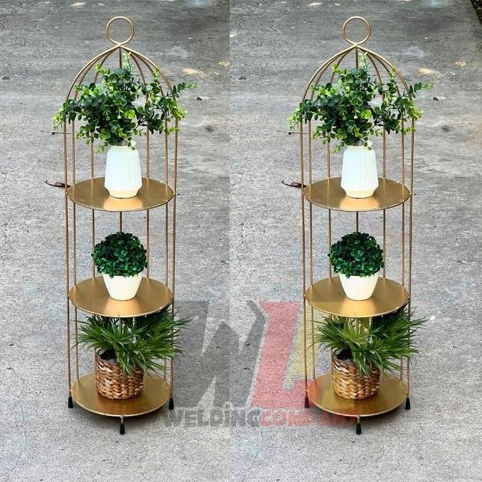 Rak Sudut Sangkar Burung Minimalis Tinggi 1 Meter Diameter 25cm X Pot Bunga Besi Gold