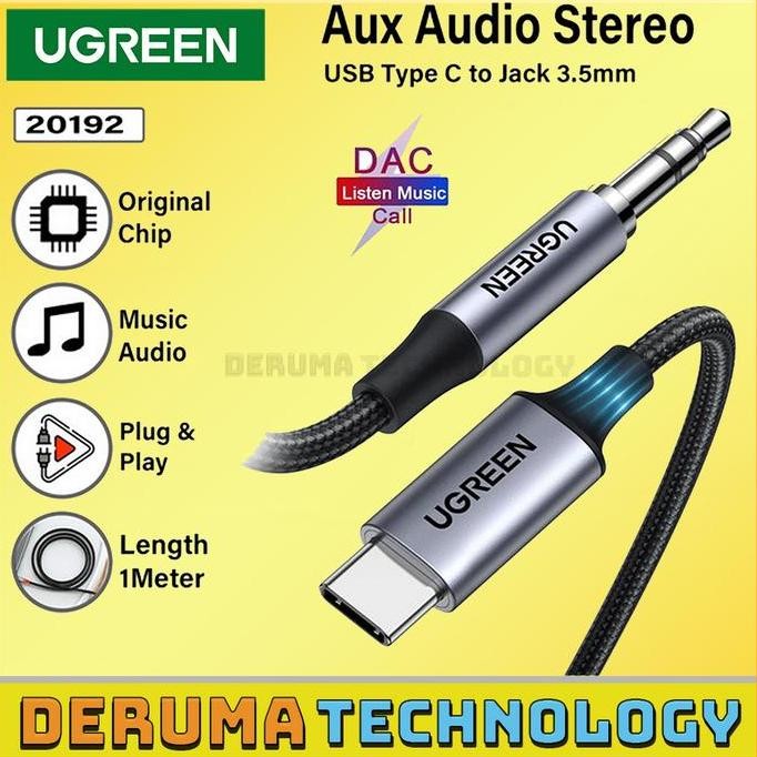 Promo UGREEN Usb Type C Aux Car Audio Converter DAC Chip Music HP Android Type-C ke Mobil Headphone 