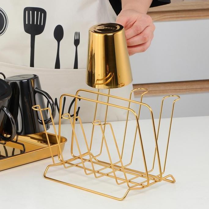 gold stainless steel cup stand cup hanger rak gelas gold