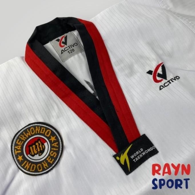 Baju Taekwondo Dobok SENDY ACTIVO Poom Kerah Merah Hitam Original