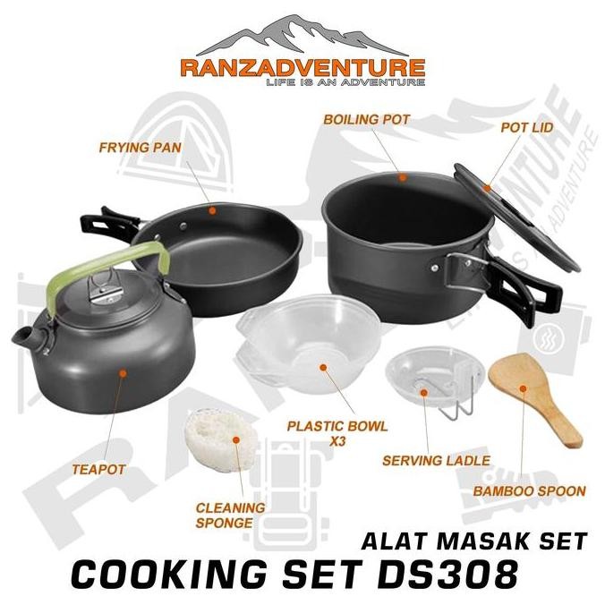 DB39>> cooking set ds308 alat masak camping satu set + teko ds-308 outdoor