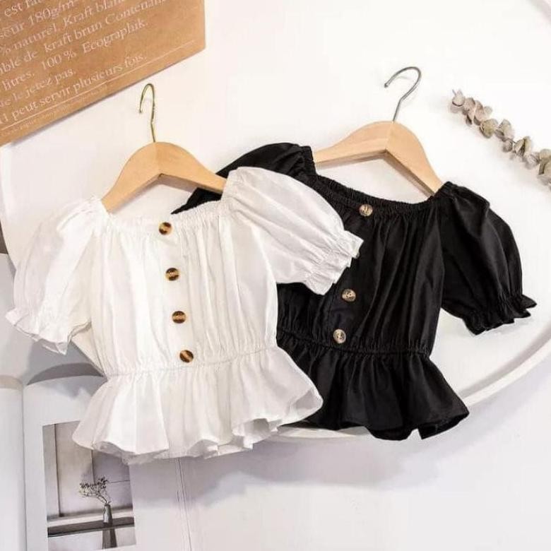 Terbaik JAYA_CO Baju Sabrina Kerut Anak Perempuan ,.