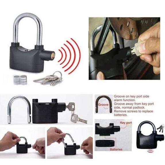 ORIGINAL Gembok Alarm Suara Anti Maling / Gembok Anti Maling/ Gembok Anti Pencuri untuk Mobil Motor