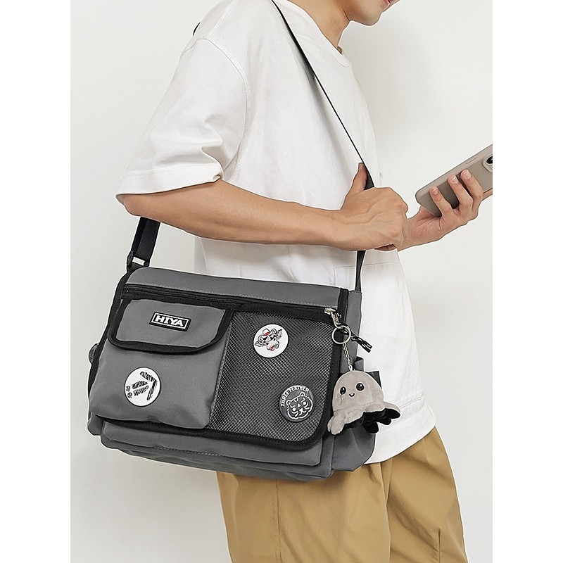 Tas Keren Serbaguna untuk Pria, Tas Bahu Pelajar Trendy Kapasitas Besar Tas Selempang