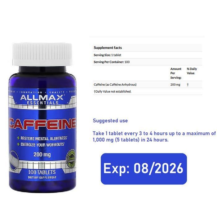 ALLMAX, Essentials, Caffeine, 200 mg, 100 Tablets
