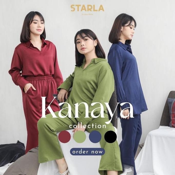 Starla One Set Wanita Atasan Celana Panjang Piyama Baju Tidur Satin Kanaya