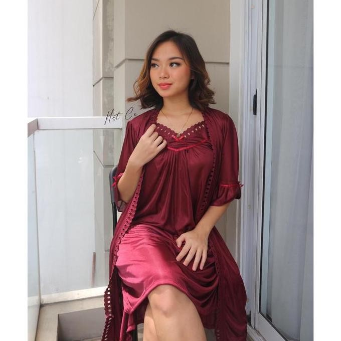 Kimono Tidur Hst (Include Daster Singlet) `Dark Maroon