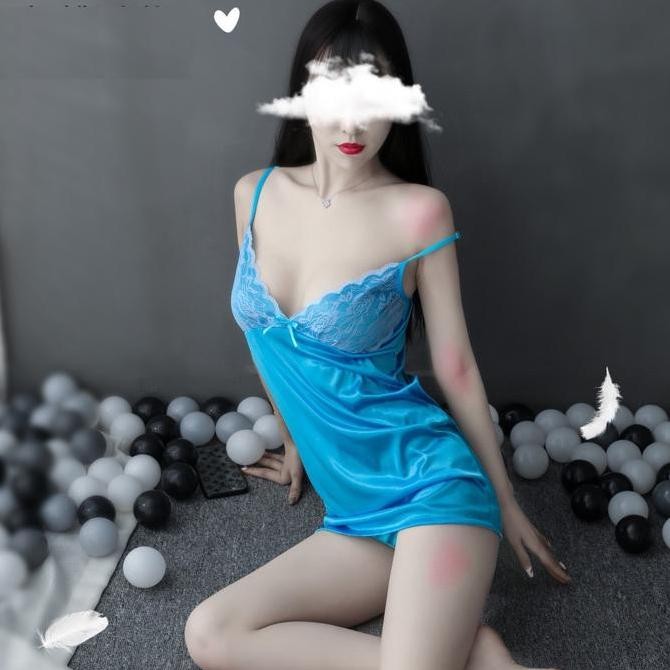 [Nl] Dress Satin Gloss Sexy Seksi Perempuan Lingerie Hot Renda Lace Sleepwear Remaja Dewasa Wanita B