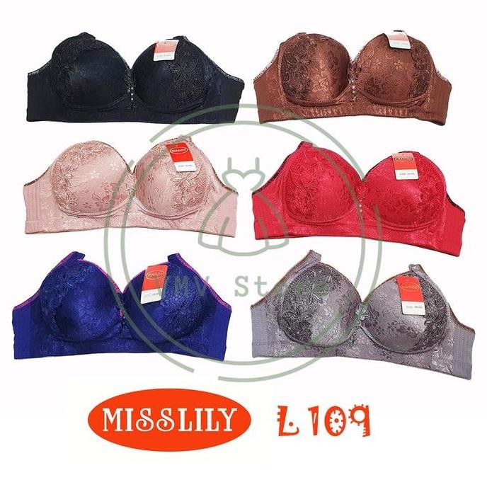 Bh Jumbo L 109 Cup C Jumbo Besar Kait 3 Model Lace Embossed Sexy Cantik Miss Lily Bra Asli