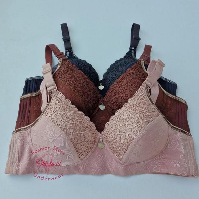 3 Pcs Bh Piaoli Premium Wanita Dewasa Bra Seksi Katun Motif Bunga Cantik