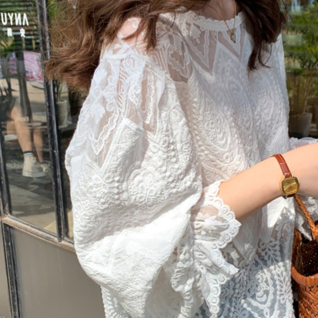 [COD]Kemeja renda wanita baru sifon longgar blus fashion bergaya lengan panjang