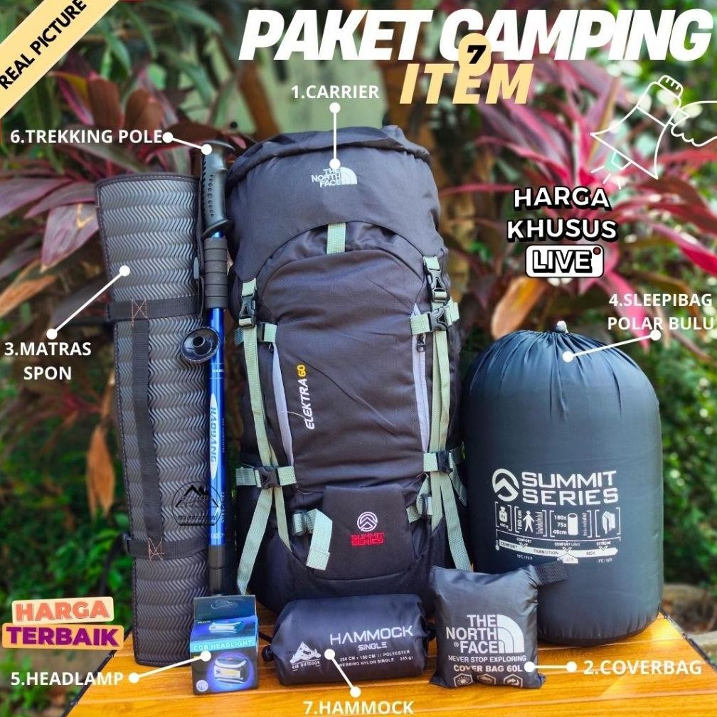 [ PAKET LENGKAP CAMPING 4 5 6 7 ITEM ] TAS RANSEL GUNUNG CARRIER 60 LITER TAS PENDAKI GUNUNG HIKING