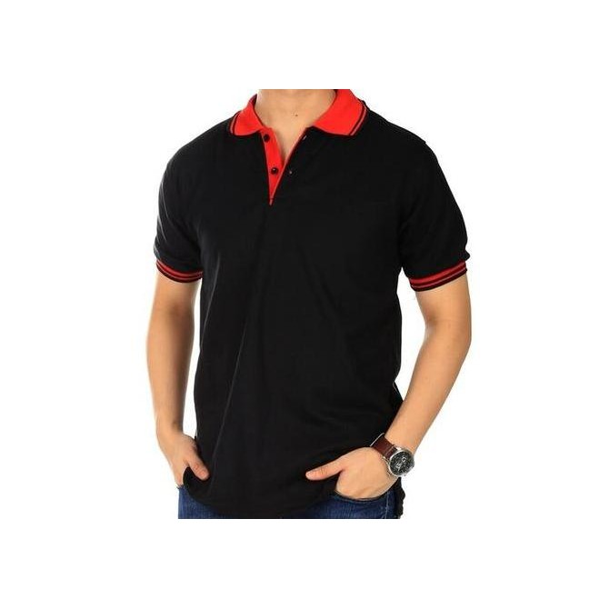 DA59 }} KAOS KERAH POLOS KOMBINASI HITAM / POLO SHIRT MURAH / POLO PRIA
