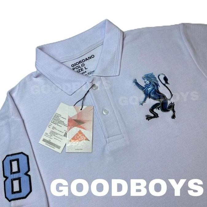DA59 }} Kaos Polo Shirt Pria Kaos Kerah GIORDANO 3D LION Premium Putih