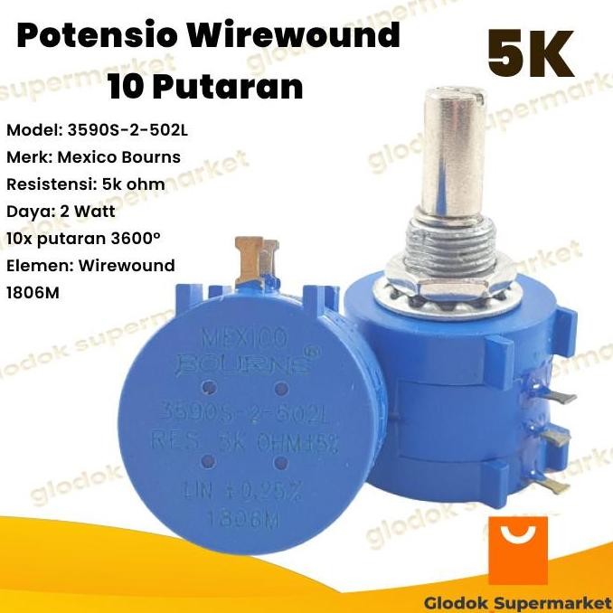 Potensio Wirewound 10 Putaran 5k Bourns Multiturn Presisi