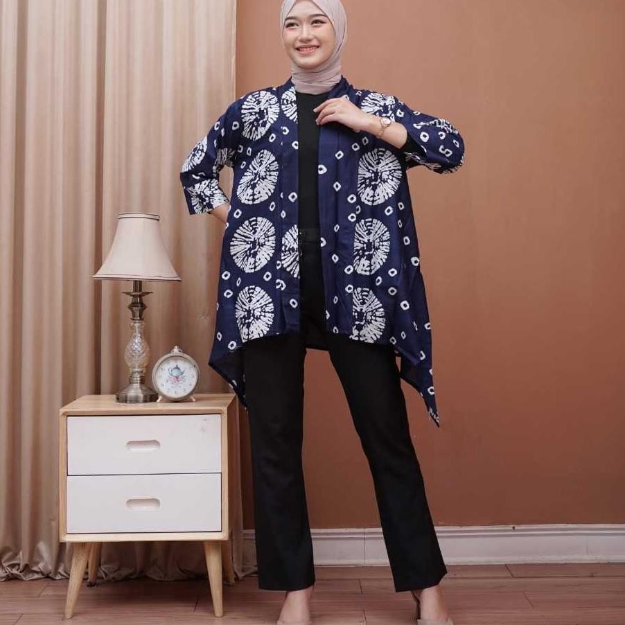 Outer Batik Motif Jumputan Atasan Wanita Cardan Rompi Long Vest Fashion Muslim Kekinian 2024