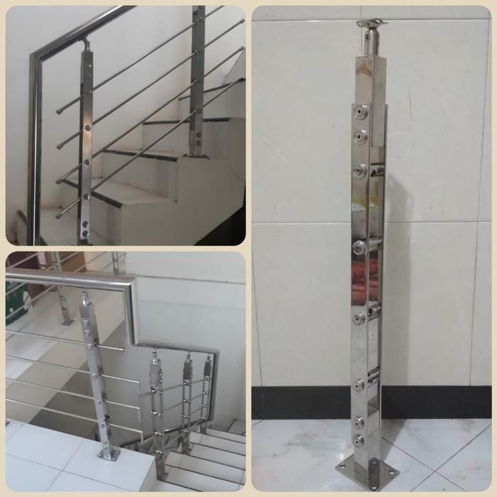 TiangRailing Tangga Double Plat Lurus Stainless Kilap Sus 201 & 304 Minimalis