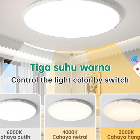 Lampu Plafon Minimalis Bulat Ern Ruang Tamu Kamar 3Warna Led Lampu Plafon Remote