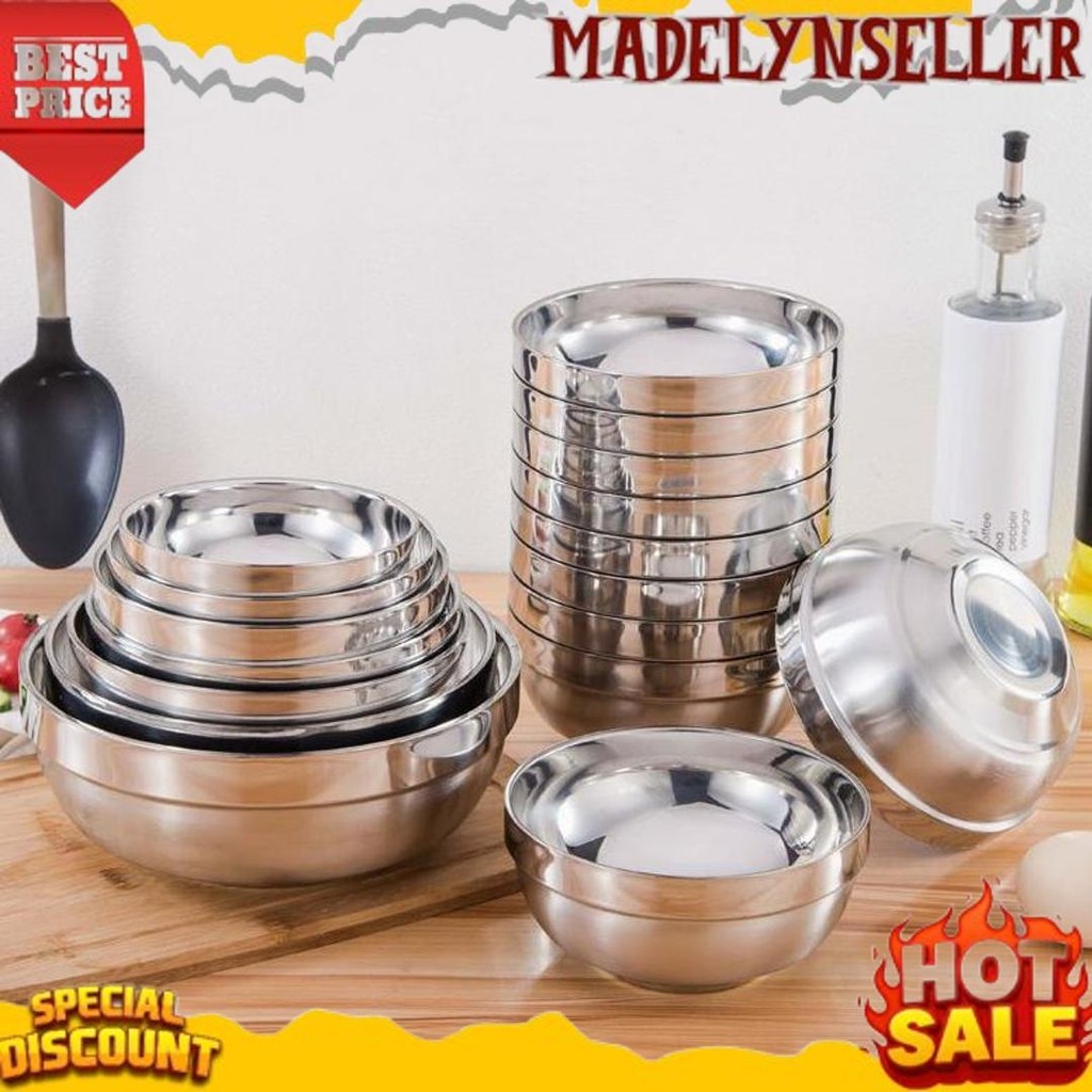 Ready Stock Mangkok Korea Stainless Steel Tebal Mangkok Dua Lapis Anti Panas
