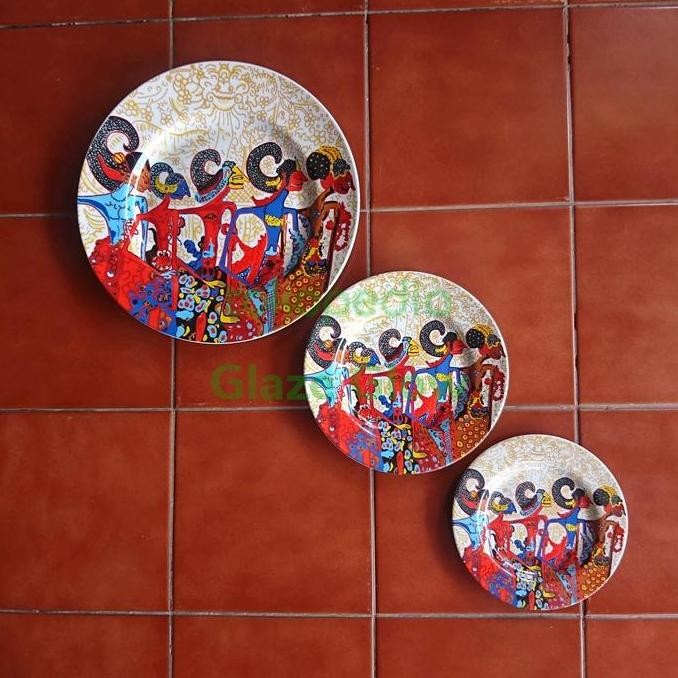 (Set/ Paketan) Piring Keramik Hiasan Pajangan Dinding Motif Wayang