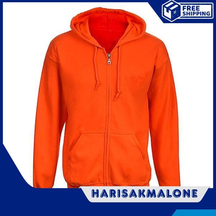 BERKUALITAS JAKET HOODIE SLETING ZIPPER RESLETING ZIPER DISTRO OREN ORANGE ORANYE JINGGA WARNA POLOS